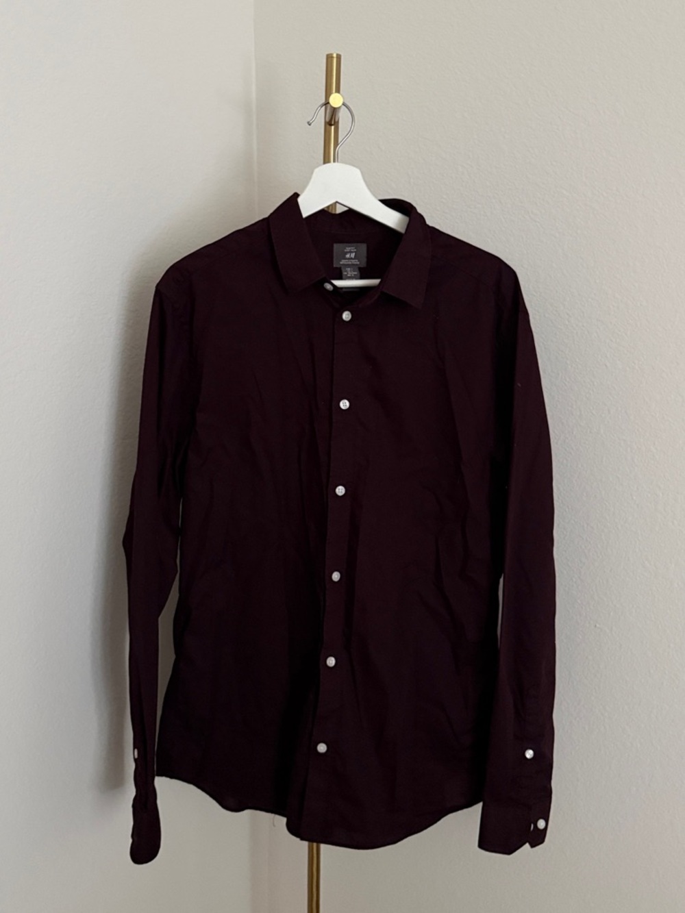 H&M Men's Long-Sleeve Button-Up Shirt - Deep Burgundy